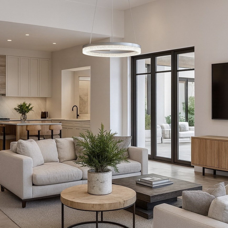 Κρεμαστό φωτιστικό LED GALA με καλώδιο, 25W/230V, Ø 50 εκ., ασημένιο