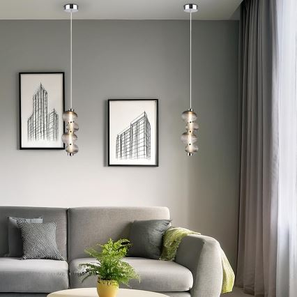 Κρεμαστό φωτιστικό LED σε καλώδιο BOLLA LED/17W/230V Ø 16 cm γυαλιστερό χρώμιο/καπνιστό γκρι