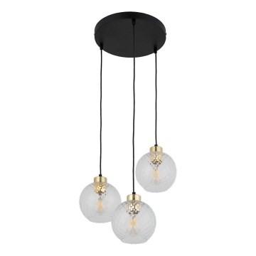 Κρεμαστό φωτιστικό LED σε καλώδιο DEVON 3xE27/15W/230V μαύρο/διαφανές