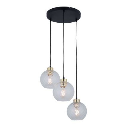 Κρεμαστό φωτιστικό LED σε καλώδιο DEVON 3xE27/15W/230V μαύρο/διαφανές