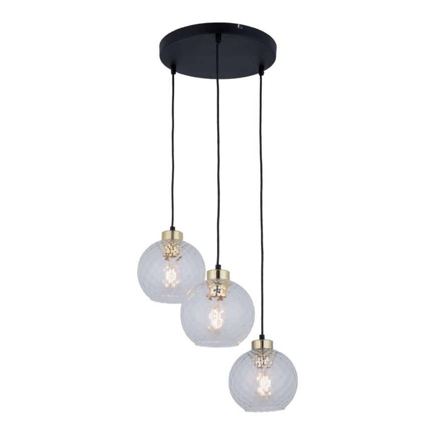Κρεμαστό φωτιστικό LED σε καλώδιο DEVON 3xE27/15W/230V μαύρο/διαφανές