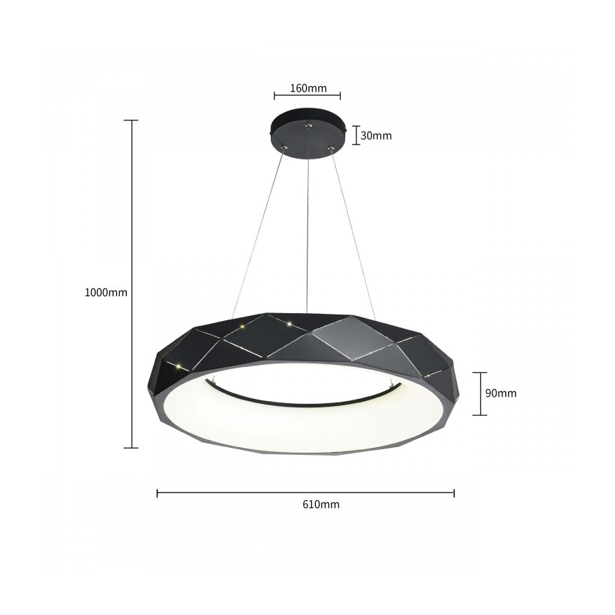 Κρεμαστό φωτιστικό LED σε καλώδιο REUS LED/36W/230V 4000K Ø 61 cm μαύρο