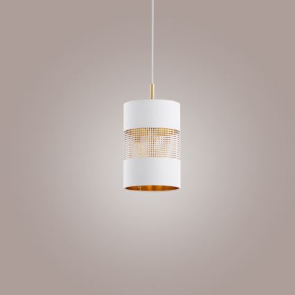 Κρεμαστό φωτιστικό LED με καλώδιο BOGART 1xE27/15W/230V λευκό/χρυσό