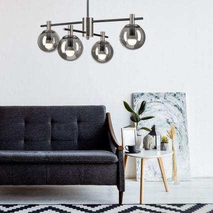 Κρεμαστό φωτιστικό LILOU 4xE14/5W/230V ματ χρώμιο/φιμέ