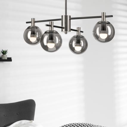 Κρεμαστό φωτιστικό LILOU 4xE14/5W/230V ματ χρώμιο/φιμέ