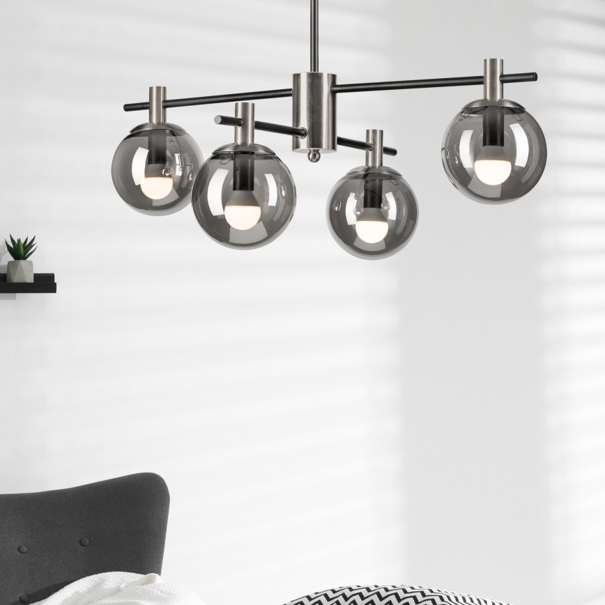 Κρεμαστό φωτιστικό LILOU 4xE14/5W/230V ματ χρώμιο/φιμέ