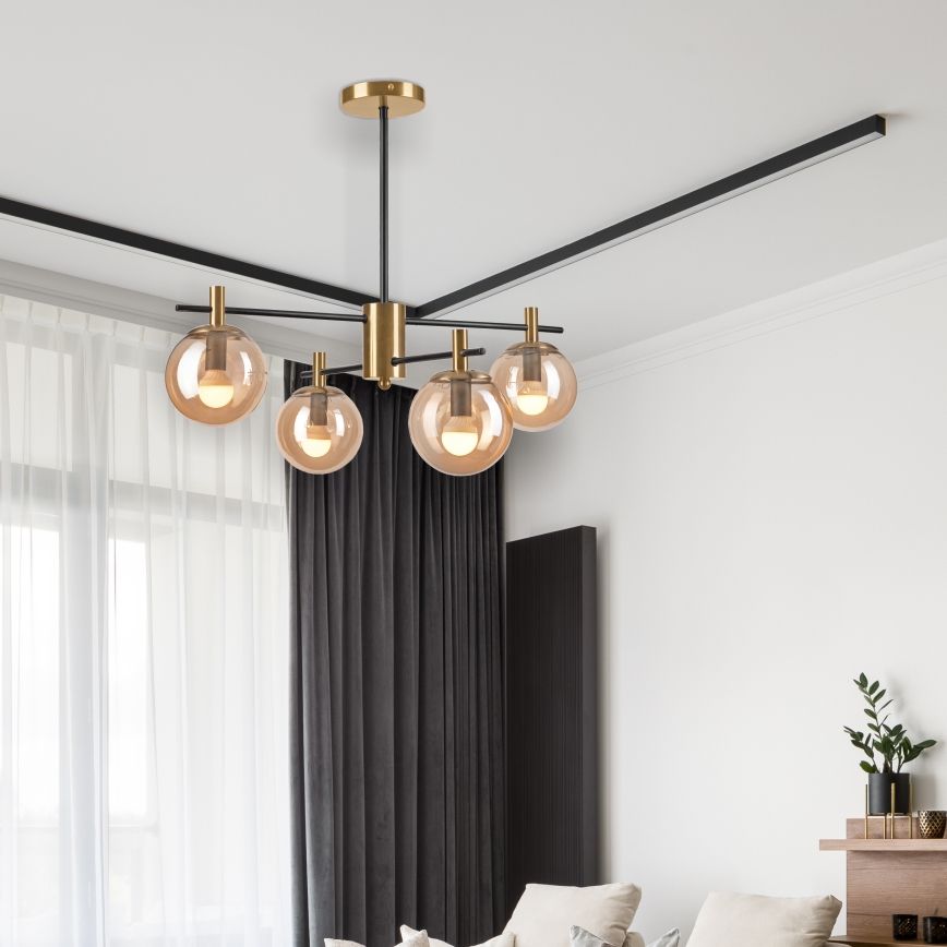 Κρεμαστό φωτιστικό LILOU 4xE14/5W/230V χρυσό/μαύρο/φιμέ μπεζ