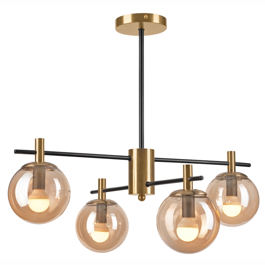 Κρεμαστό φωτιστικό LILOU 4xE14/5W/230V χρυσό/μαύρο/φιμέ μπεζ