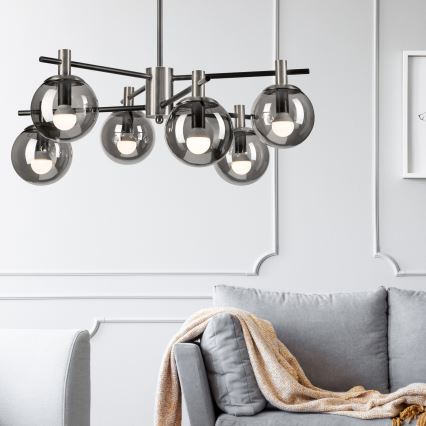 Κρεμαστό φωτιστικό LILOU 6xE14/5W/230V ματ χρώμιο/φιμέ