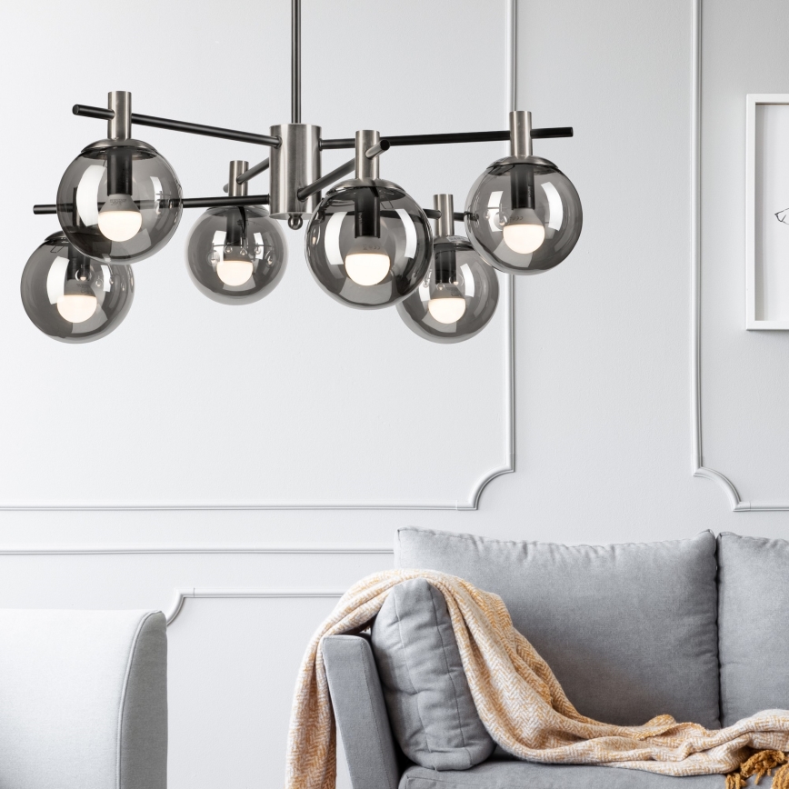 Κρεμαστό φωτιστικό LILOU 6xE14/5W/230V ματ χρώμιο/φιμέ