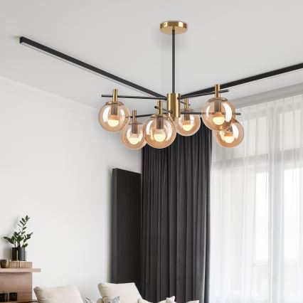 Κρεμαστό φωτιστικό LILOU 6xE14/5W/230V χρυσό/μαύρο/φιμέ μπεζ