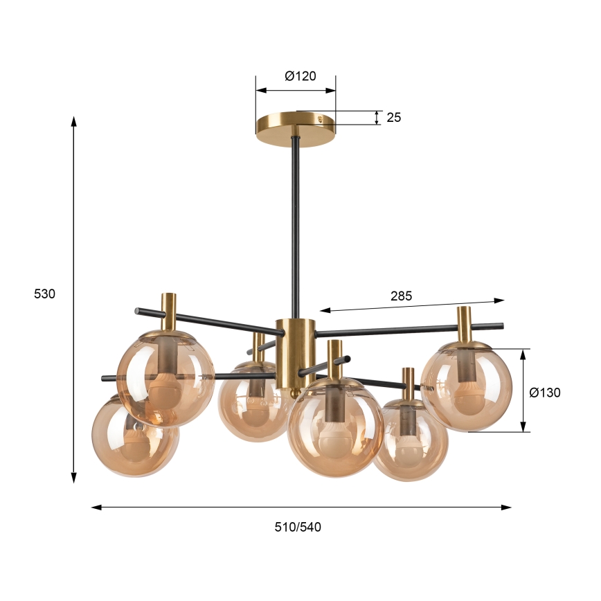 Κρεμαστό φωτιστικό LILOU 6xE14/5W/230V χρυσό/μαύρο/φιμέ μπεζ