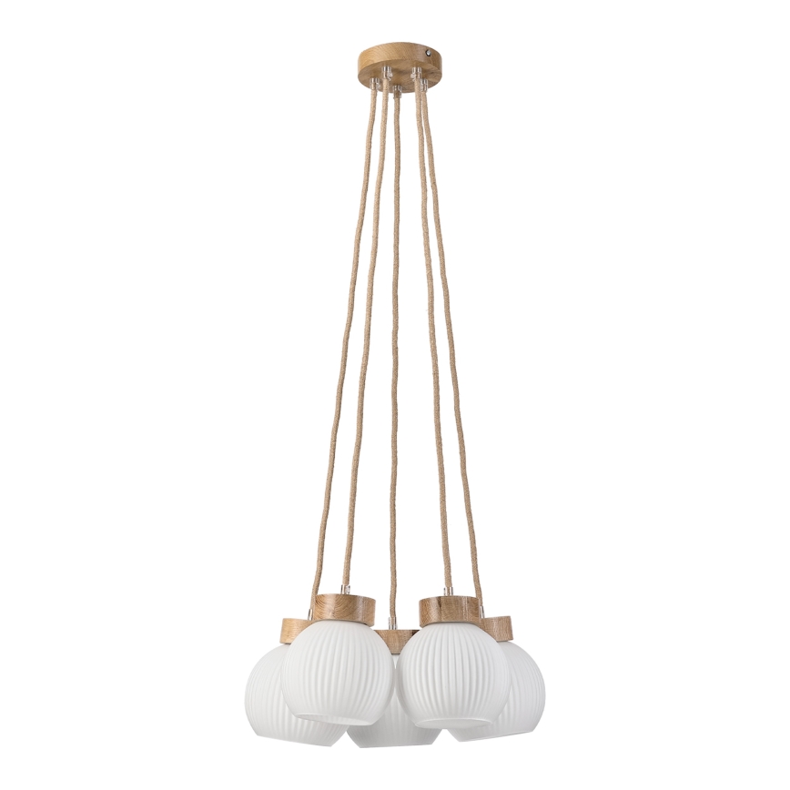 Κρεμαστό φωτιστικό LOOMIS με καλώδιο, 5xE27/15W/230V, 83 cm, μπεζ/δρυς