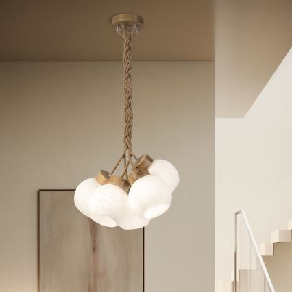 Κρεμαστό φωτιστικό LOOMIS με καλώδιο, 5xE27/15W/230V, 83 cm, μπεζ/δρυς