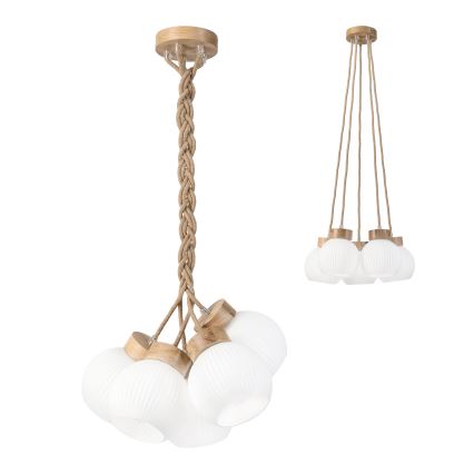 Κρεμαστό φωτιστικό LOOMIS με καλώδιο, 5xE27/15W/230V, 83 cm, μπεζ/δρυς