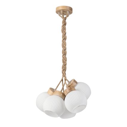 Κρεμαστό φωτιστικό LOOMIS με καλώδιο, 5xE27/15W/230V, 83 cm, μπεζ/δρυς