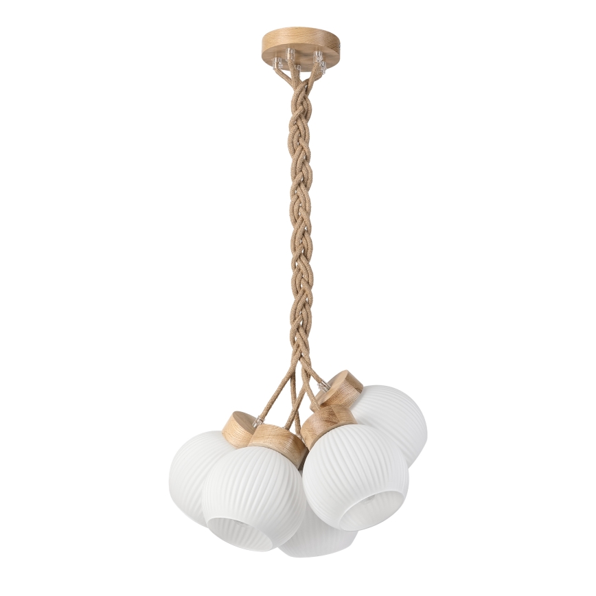 Κρεμαστό φωτιστικό LOOMIS με καλώδιο, 5xE27/15W/230V, 83 cm, μπεζ/δρυς