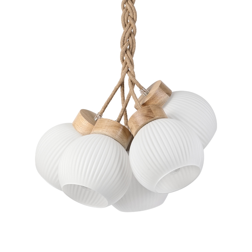 Κρεμαστό φωτιστικό LOOMIS με καλώδιο, 5xE27/15W/230V, 83 cm, μπεζ/δρυς