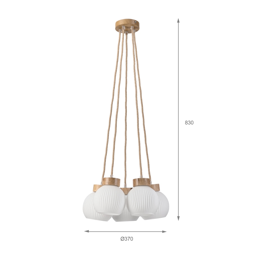 Κρεμαστό φωτιστικό LOOMIS με καλώδιο, 5xE27/15W/230V, 83 cm, μπεζ/δρυς