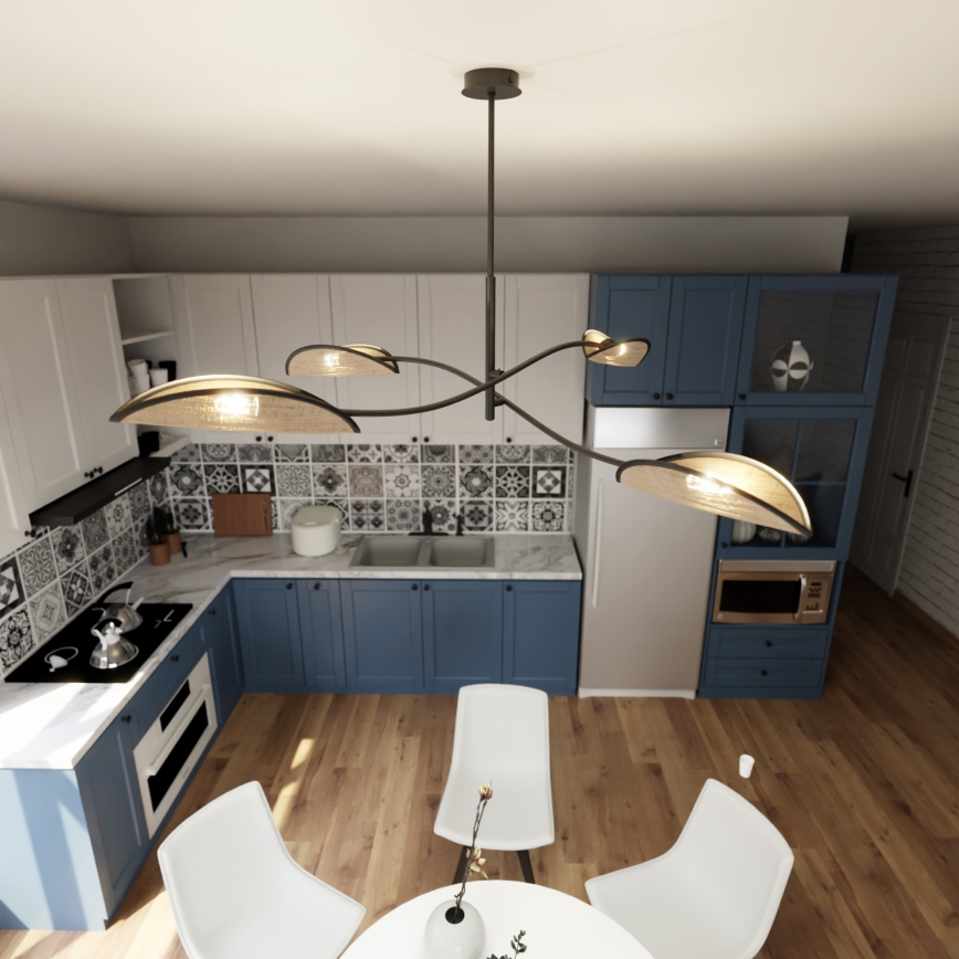 Κρεμαστό φωτιστικό LOTUS 4xE14/10W/230V μαύρο/μπεζ