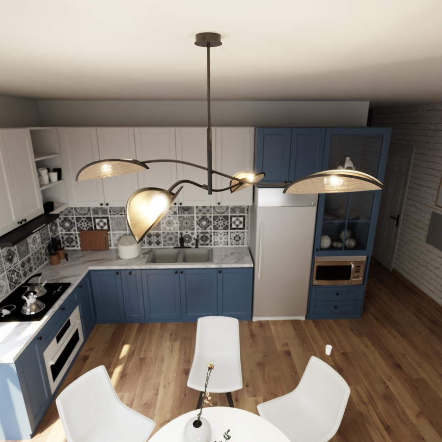 Κρεμαστό φωτιστικό LOTUS 4xE14/10W/230V μαύρο/μπεζ