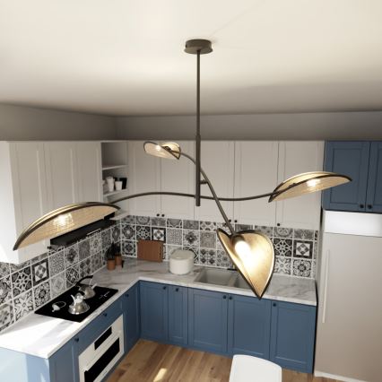 Κρεμαστό φωτιστικό LOTUS 4xE14/10W/230V μαύρο/μπεζ