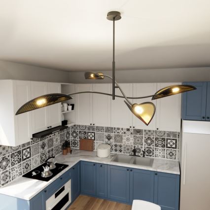 Κρεμαστό φωτιστικό LOTUS 4xE14/10W/230V μαύρο/χρυσαφί