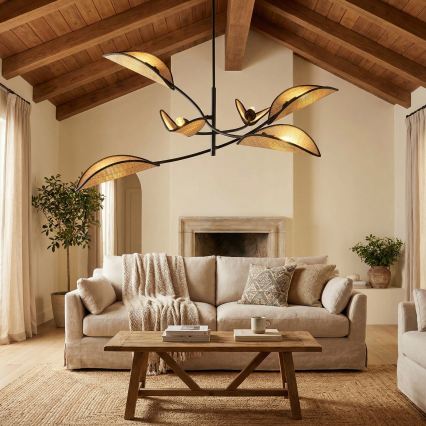 Κρεμαστό φωτιστικό LOTUS 6xE14/10W/230V μαύρο/μπεζ