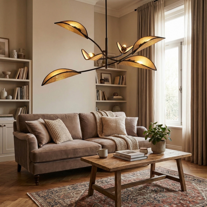 Κρεμαστό φωτιστικό LOTUS 6xE14/10W/230V μαύρο/μπεζ