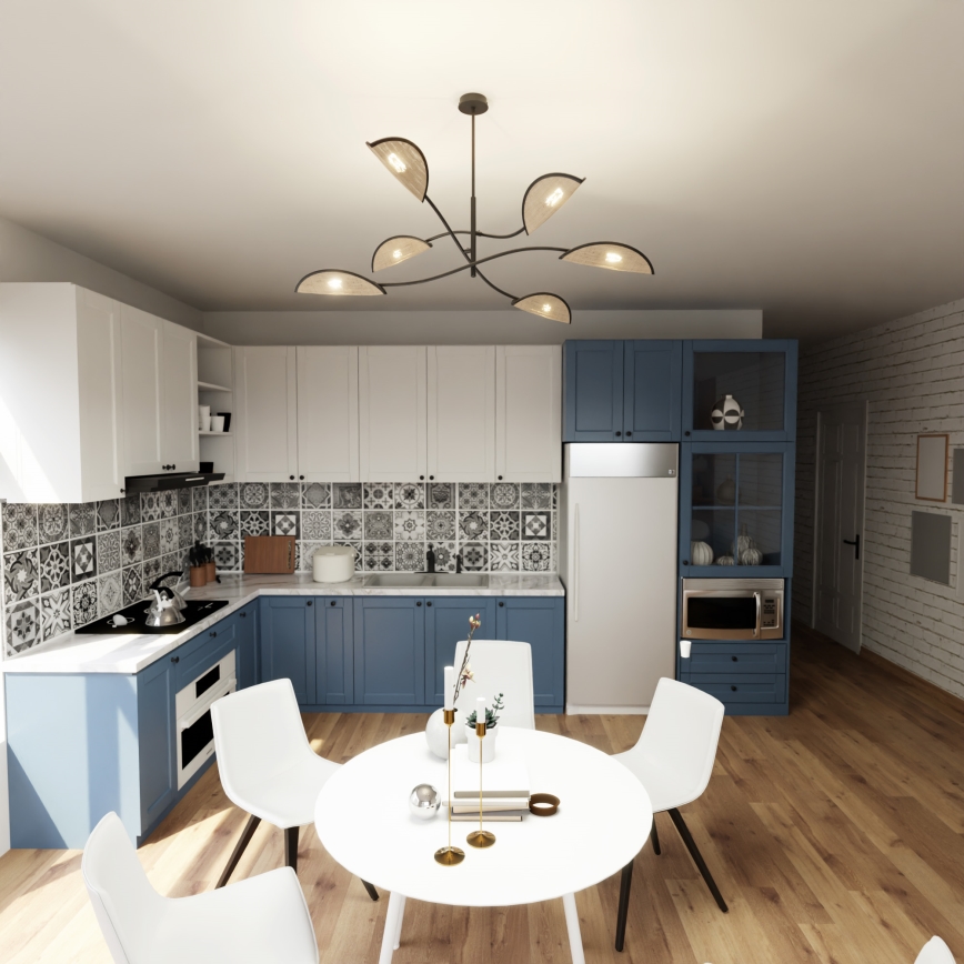 Κρεμαστό φωτιστικό LOTUS 6xE14/10W/230V μαύρο/μπεζ