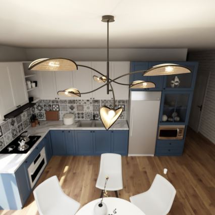 Κρεμαστό φωτιστικό LOTUS 6xE14/10W/230V μαύρο/μπεζ