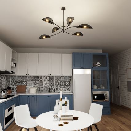 Κρεμαστό φωτιστικό LOTUS 6xE14/10W/230V μαύρο/χρυσαφί