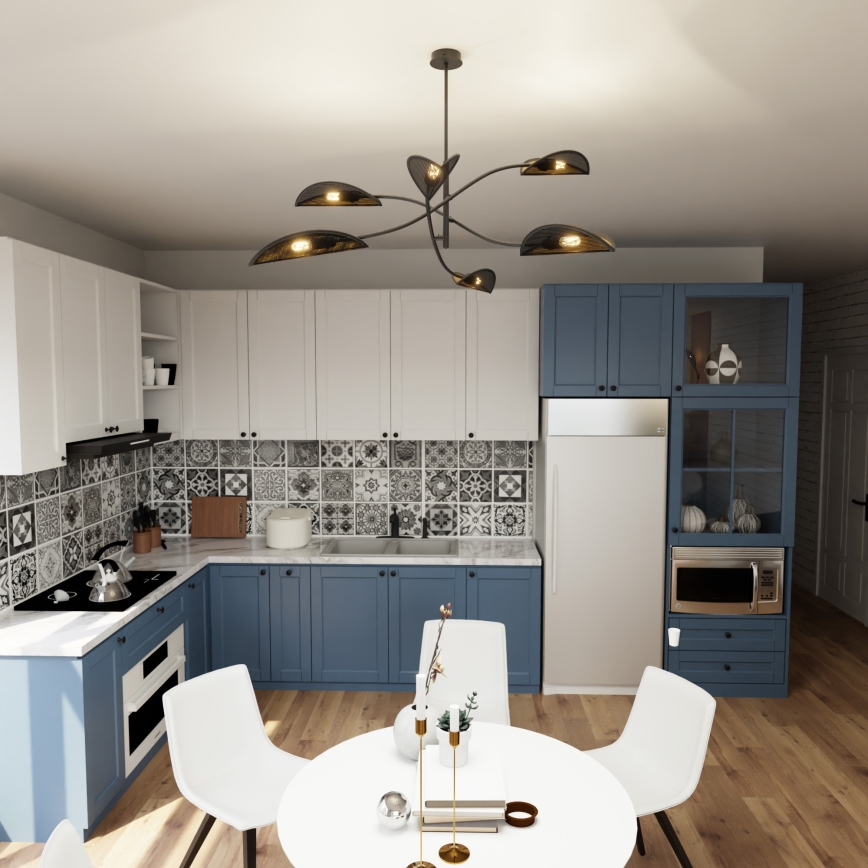 Κρεμαστό φωτιστικό LOTUS 6xE14/10W/230V μαύρο/χρυσαφί