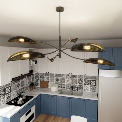 Κρεμαστό φωτιστικό LOTUS 6xE14/10W/230V μαύρο/χρυσαφί