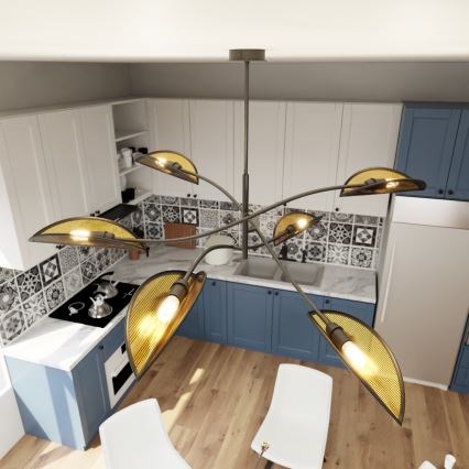 Κρεμαστό φωτιστικό LOTUS 6xE14/10W/230V μαύρο/χρυσαφί