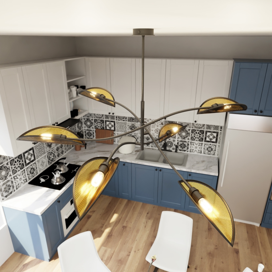 Κρεμαστό φωτιστικό LOTUS 6xE14/10W/230V μαύρο/χρυσαφί