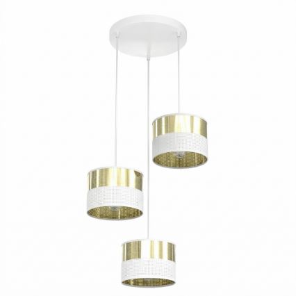 Κρεμαστό φωτιστικό LUX με καλώδιο 3xE27/15W/230V λευκό/χρυσό