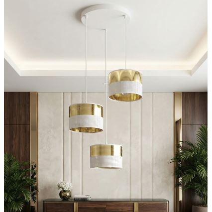 Κρεμαστό φωτιστικό LUX με καλώδιο 3xE27/15W/230V λευκό/χρυσό