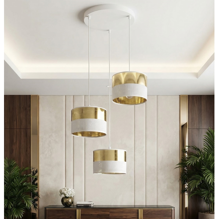 Κρεμαστό φωτιστικό LUX με καλώδιο 3xE27/15W/230V λευκό/χρυσό