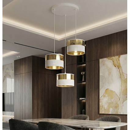 Κρεμαστό φωτιστικό LUX με καλώδιο 3xE27/15W/230V λευκό/χρυσό