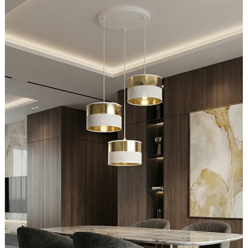 Κρεμαστό φωτιστικό LUX με καλώδιο 3xE27/15W/230V λευκό/χρυσό