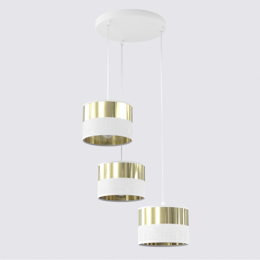 Κρεμαστό φωτιστικό LUX με καλώδιο 3xE27/15W/230V λευκό/χρυσό