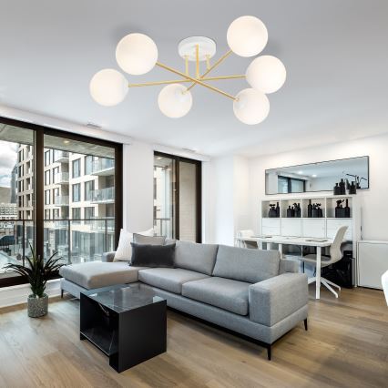 Κρεμαστό φωτιστικό MAGNUM 6xE14/10W/230V λευκό/χρυσό