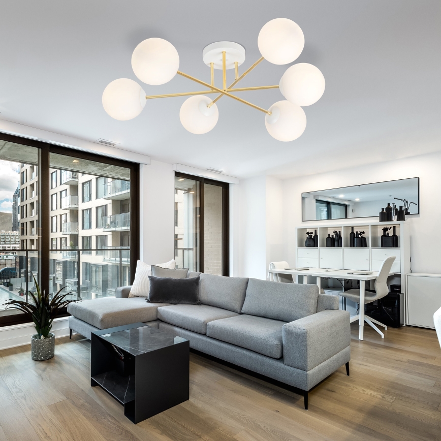 Κρεμαστό φωτιστικό MAGNUM 6xE14/10W/230V λευκό/χρυσό