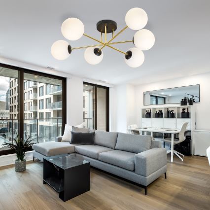 Κρεμαστό φωτιστικό MAGNUM 6xE14/10W/230V λευκό/χρυσό/μαύρο