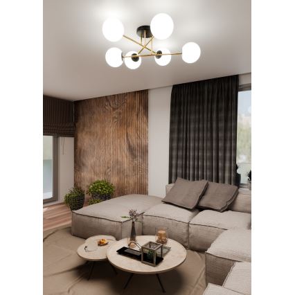 Κρεμαστό φωτιστικό MAGNUM 6xE14/10W/230V λευκό/χρυσό/μαύρο