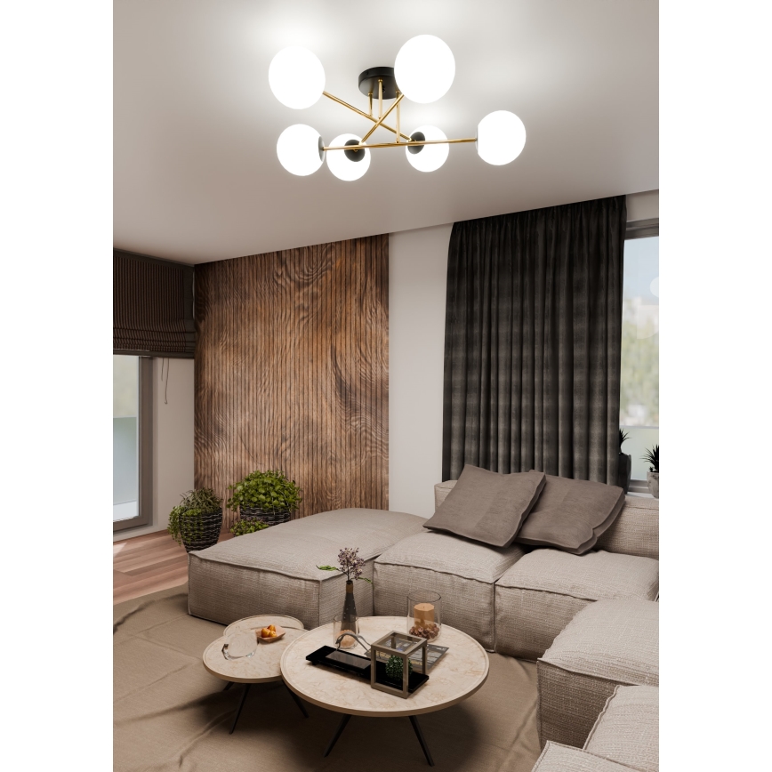 Κρεμαστό φωτιστικό MAGNUM 6xE14/10W/230V λευκό/χρυσό/μαύρο