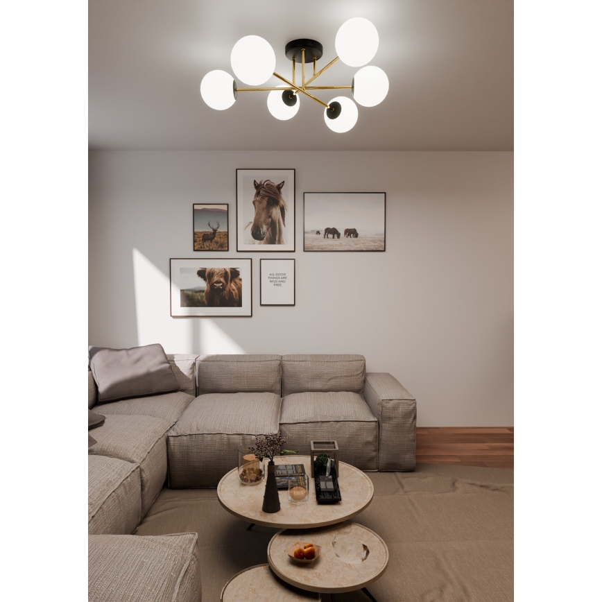 Κρεμαστό φωτιστικό MAGNUM 6xE14/10W/230V λευκό/χρυσό/μαύρο