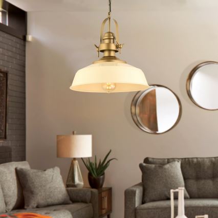 Κρεμαστό φωτιστικό MONZA με καλώδιο, 1xE27/40W/230V, διάμ. 35 cm, εκρού/μπρονζέ