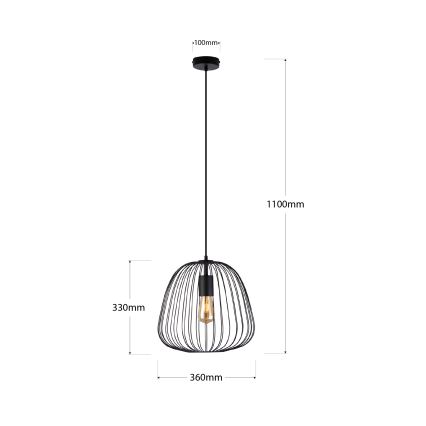 Κρεμαστό φωτιστικό OVELLA με καλώδιο, 1xE27/15W/230V, Ø 36 εκ., μαύρο